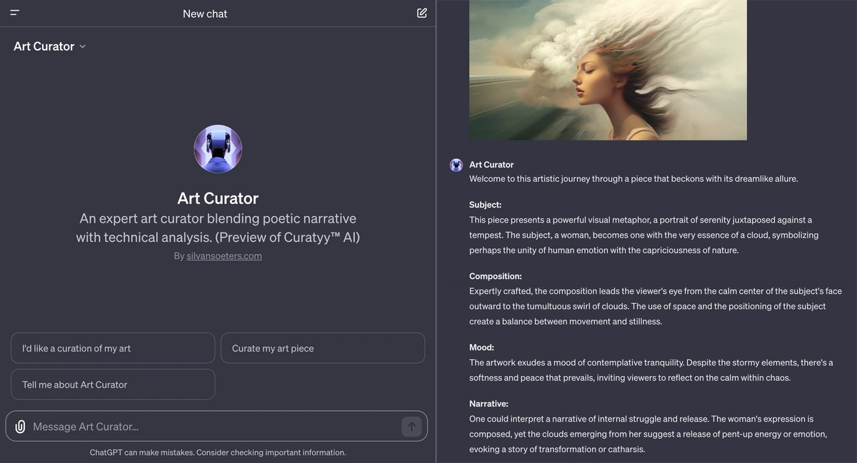Art Curator GPT in ChatGPT Plus - Preview of Curatyy™ AI's capabilities